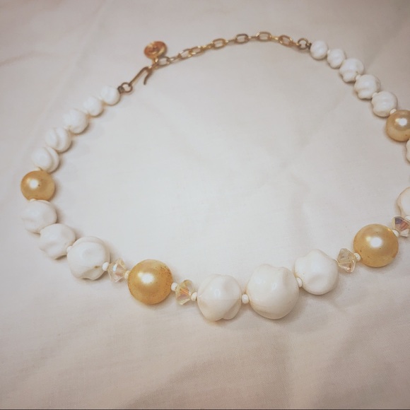 White Faux Pearl and Crystal Bead Necklace - Picture 3 of 4